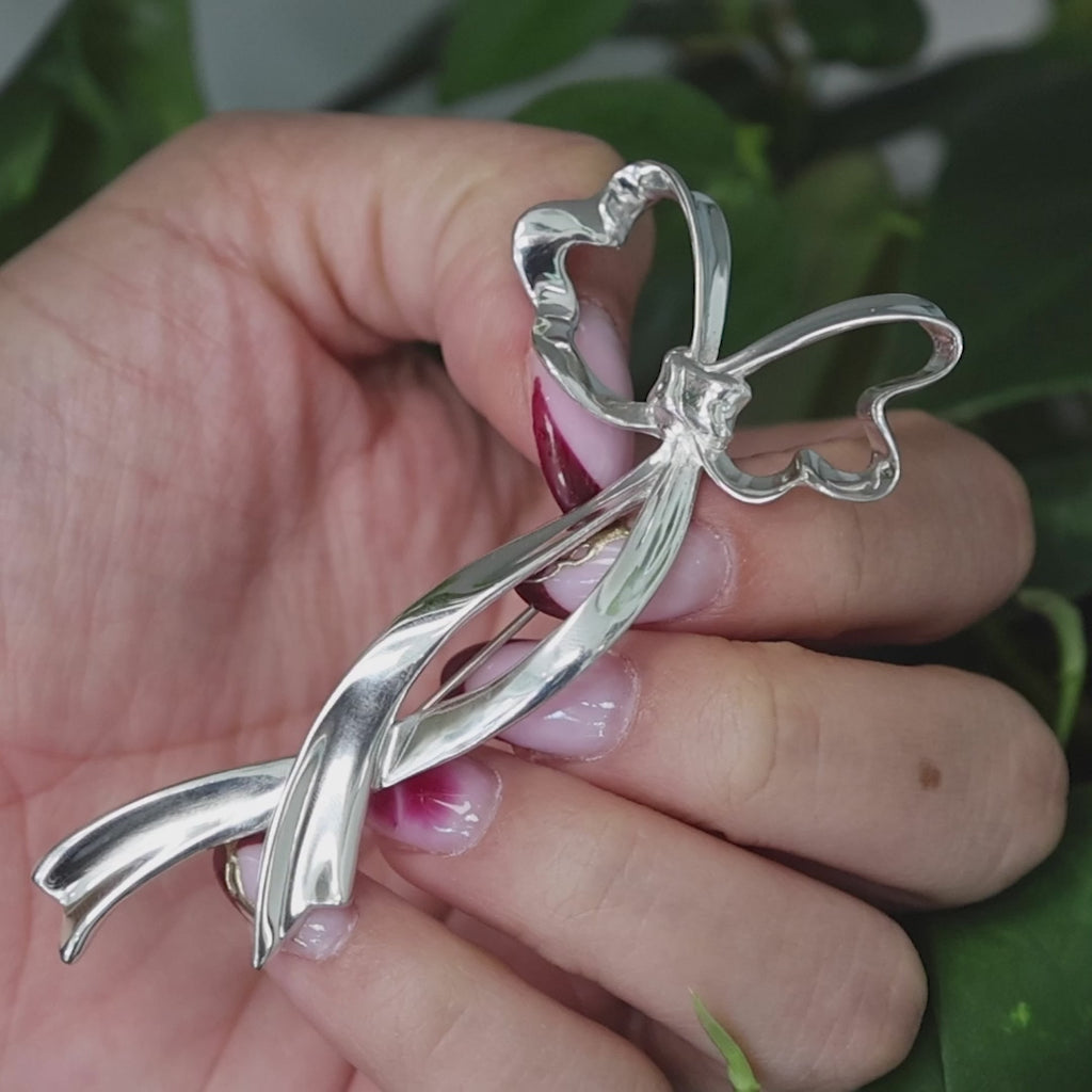 Vintage Tiffany & Co. 1985 Bow Ribbon Pin Brooch Sterling Silver 1.45" Estate