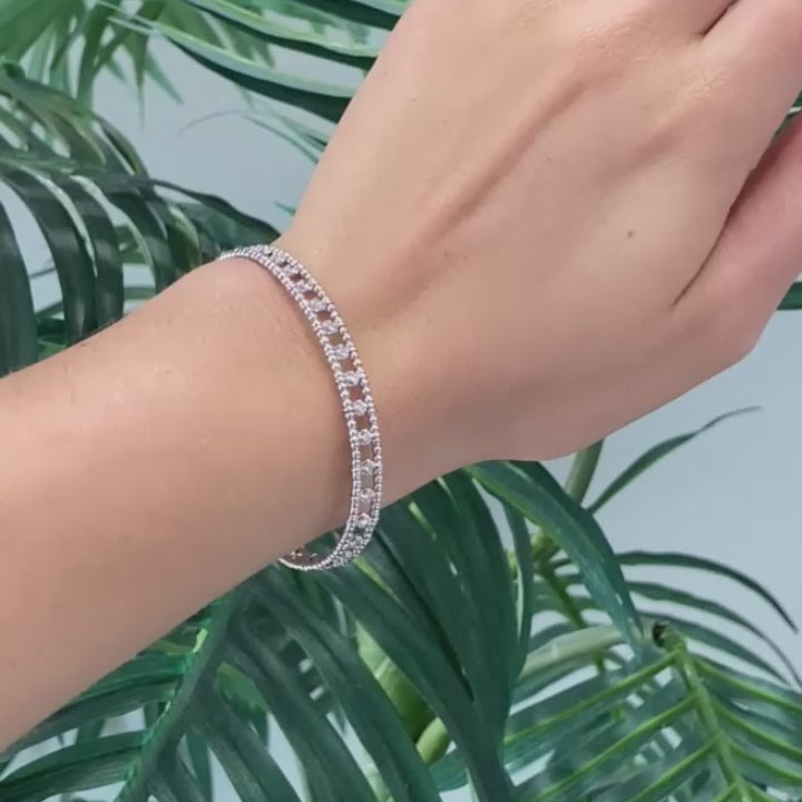 0.70 TW Diamond Cuff Bangle Bracelet 14K White Gold Size 6.75" Ladies Estate