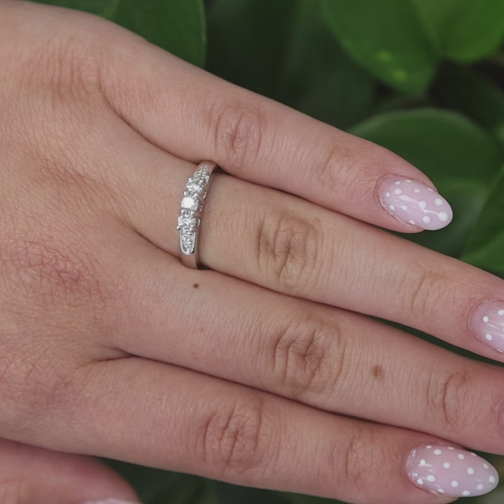 3-Stone Diamond Band Ring With Accents 0.38 TW 14K White Gold Size 7 Ladies