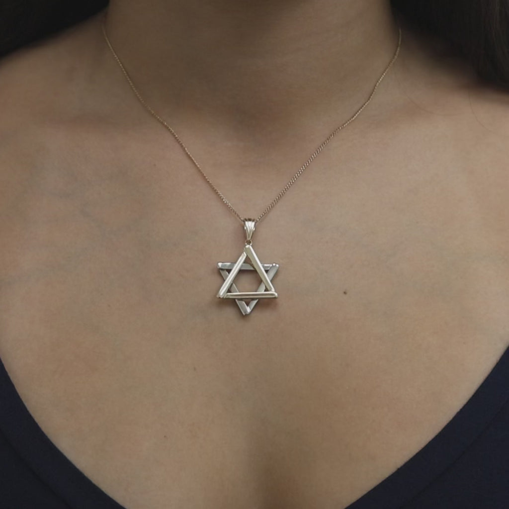 14K Two Tone Gold Star of David Pendant Charm Large 1.45” Religious Unisex