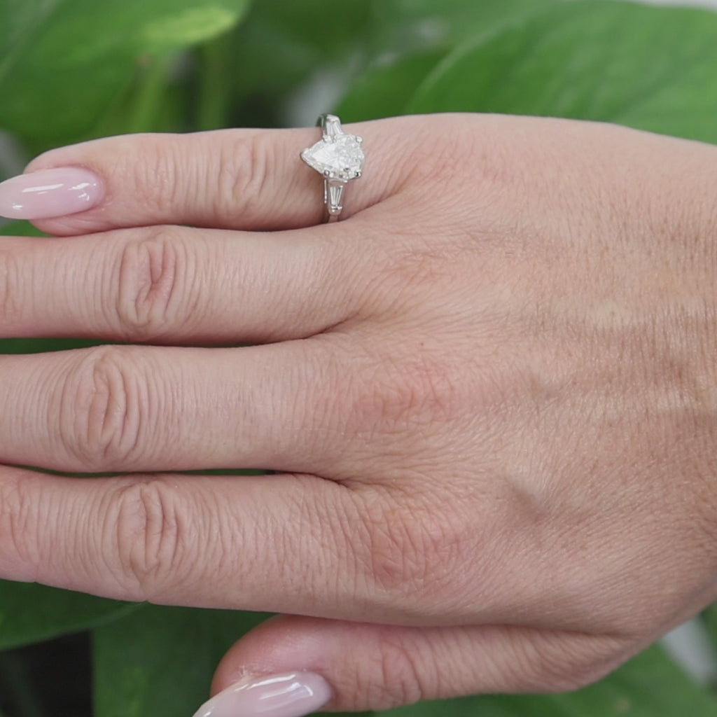 Natural Pear Diamond Engagement Ring Platinum 1.75 CTW Tapered Baguette Size 4