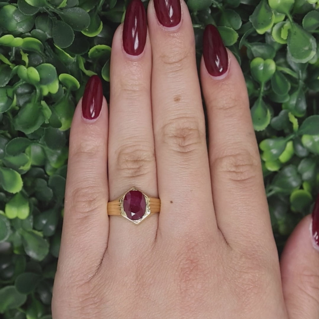 22K Yellow Gold Oval Ruby Solitaire Ring 3.75 CT Size 6.75 Estate
