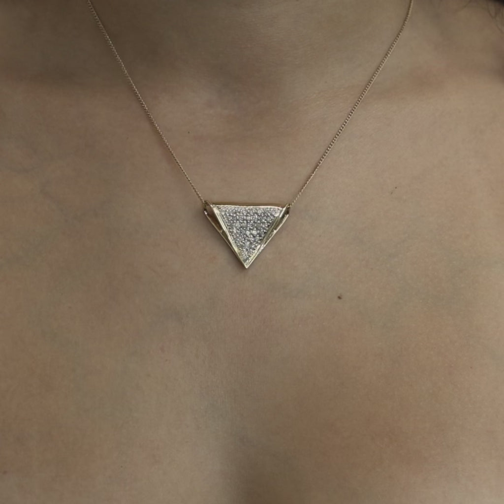 1.08 TW Cluster Diamond Triangular Slider Pendant 14K Gold 0.90" Estate