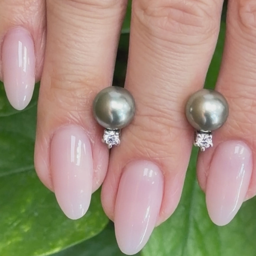 Cultured Akoya Pearl Diamond Earrings 18K White Gold 8.95mm 0.20 CTW