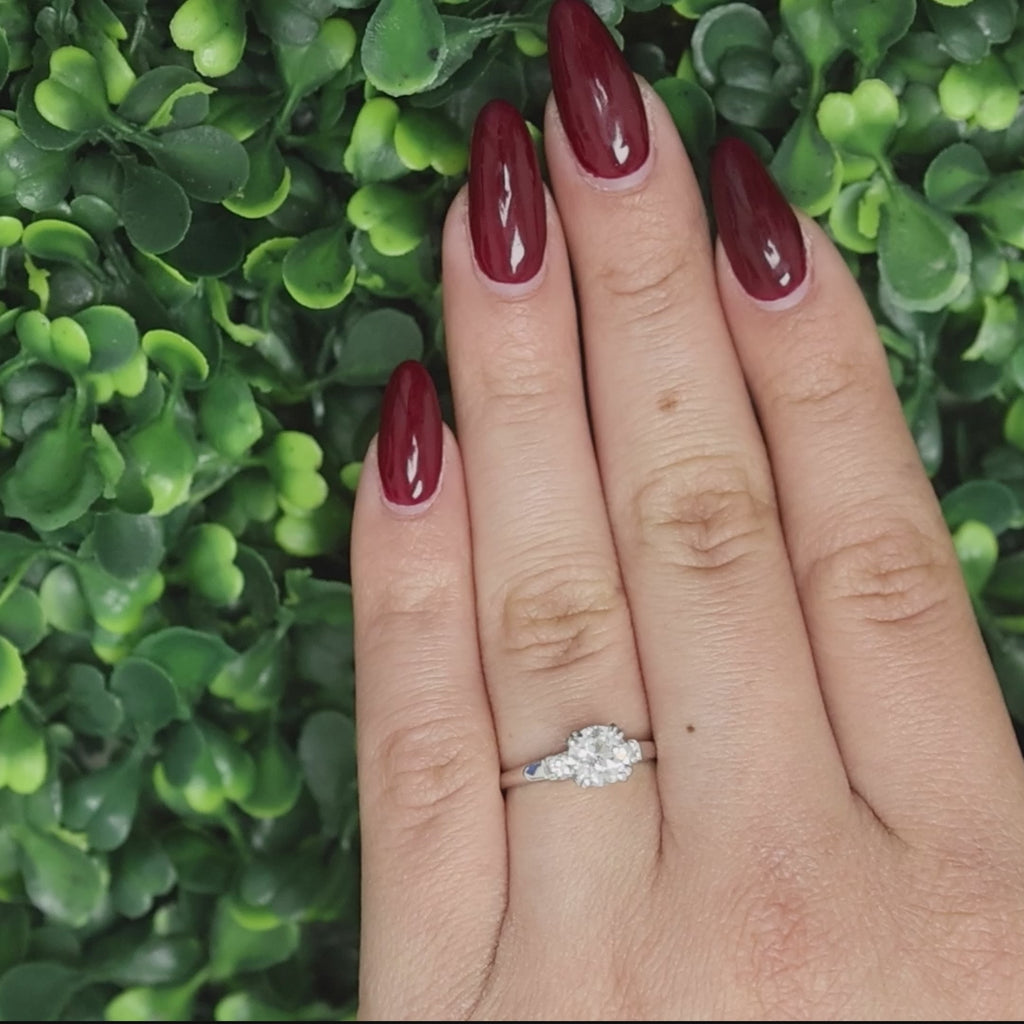 Vintage Round Solitaire Diamond Engagement Ring 1.10 TW Platinum Size 5.25