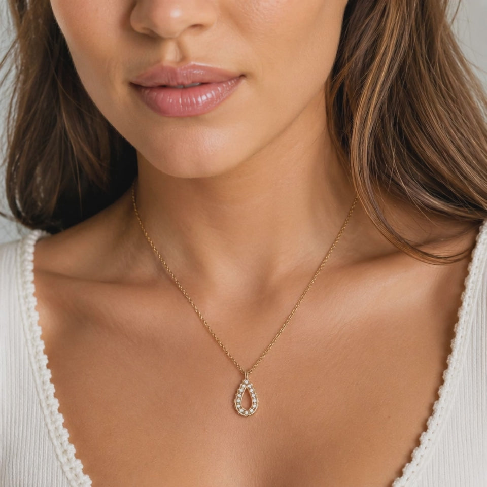 Yellow Gold 0.14 CTW Natural Diamond Teardrop Pendant Necklace 20"