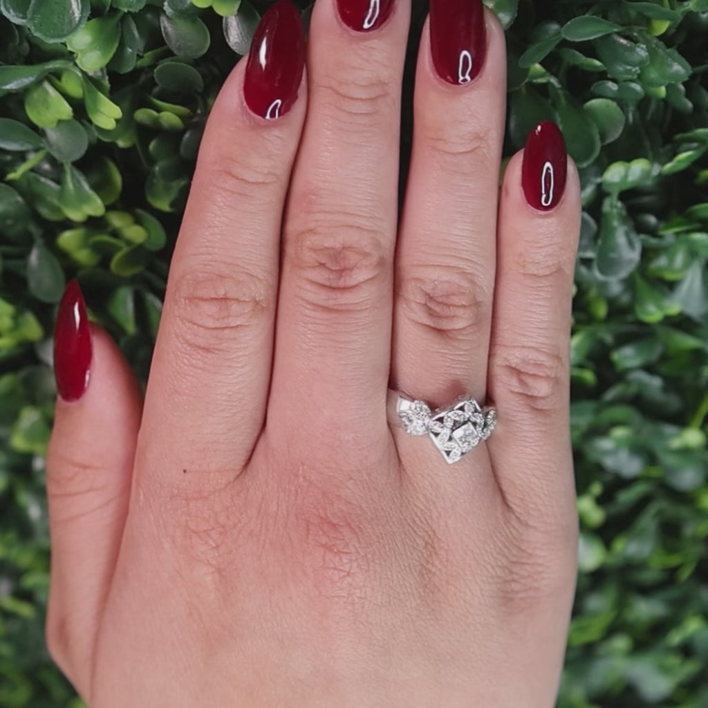0.40 TW Diamond Floral Cocktail Ring 14K White Gold Size 8.25 Ladies Estate