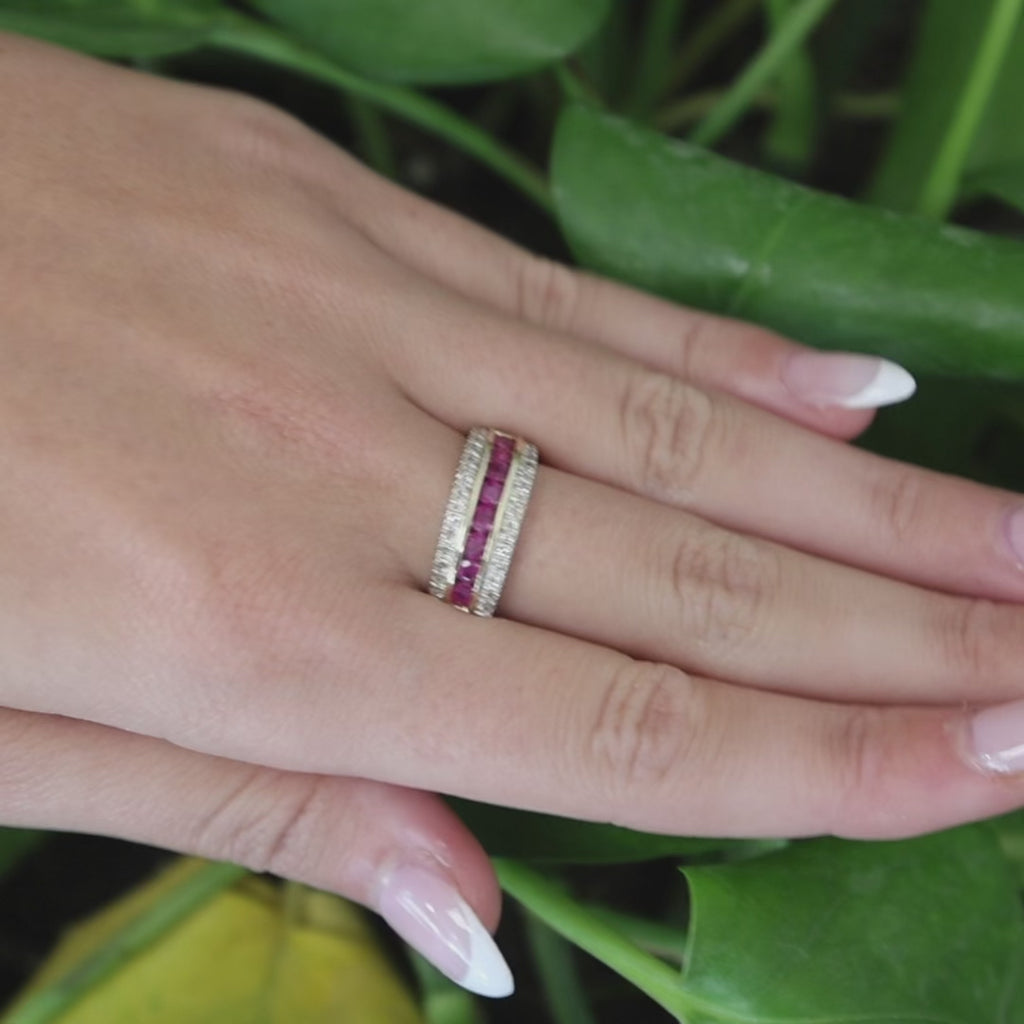 14K Gold Ruby Diamond Band Ring 0.81CTW Ruby 0.30CTW Diamond Size 7.25
