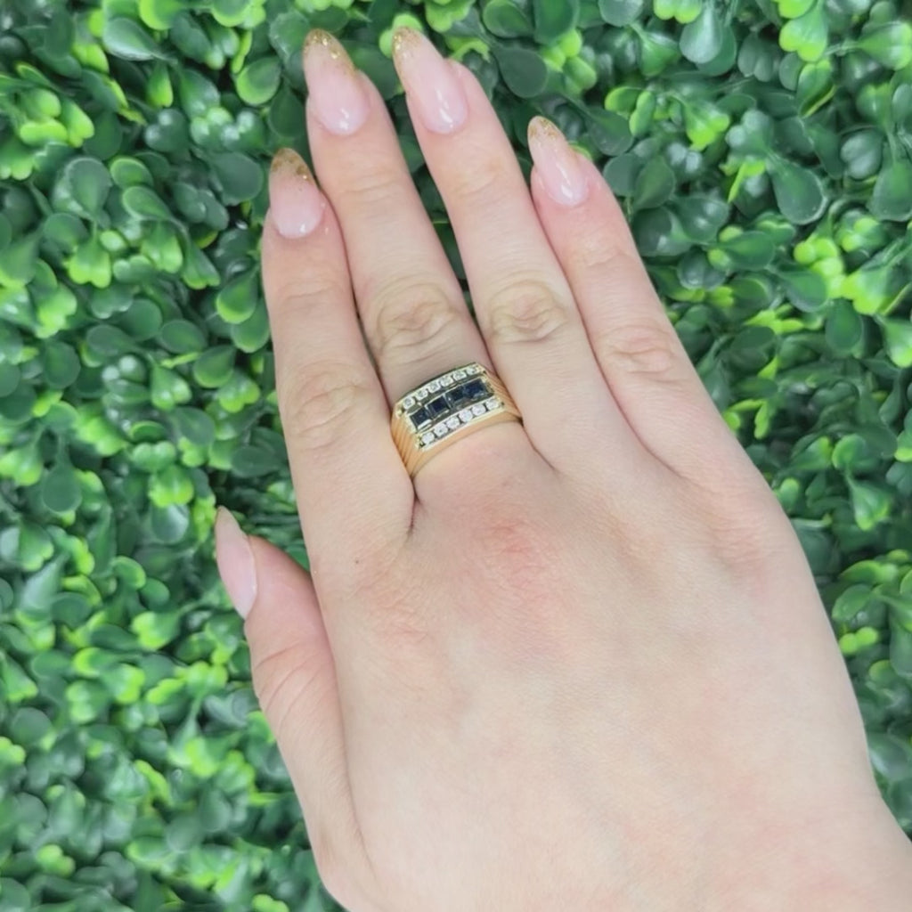 Mens Sapphire Diamond Band Ring 14K Yellow Gold 1.35 CTW Size 12.5 Estate