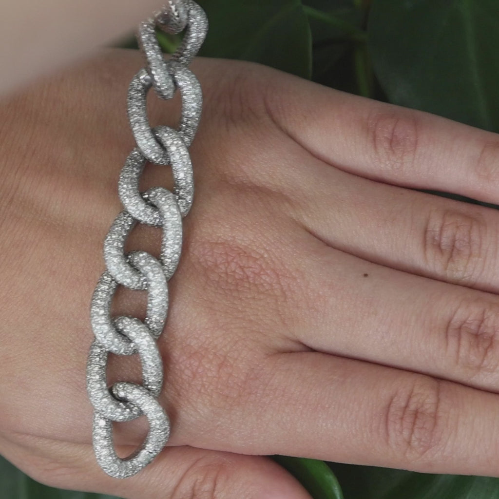 12.00 TW Diamond Circle Link Chain Bracelet 14K White Gold 7.25" Ladies Estate