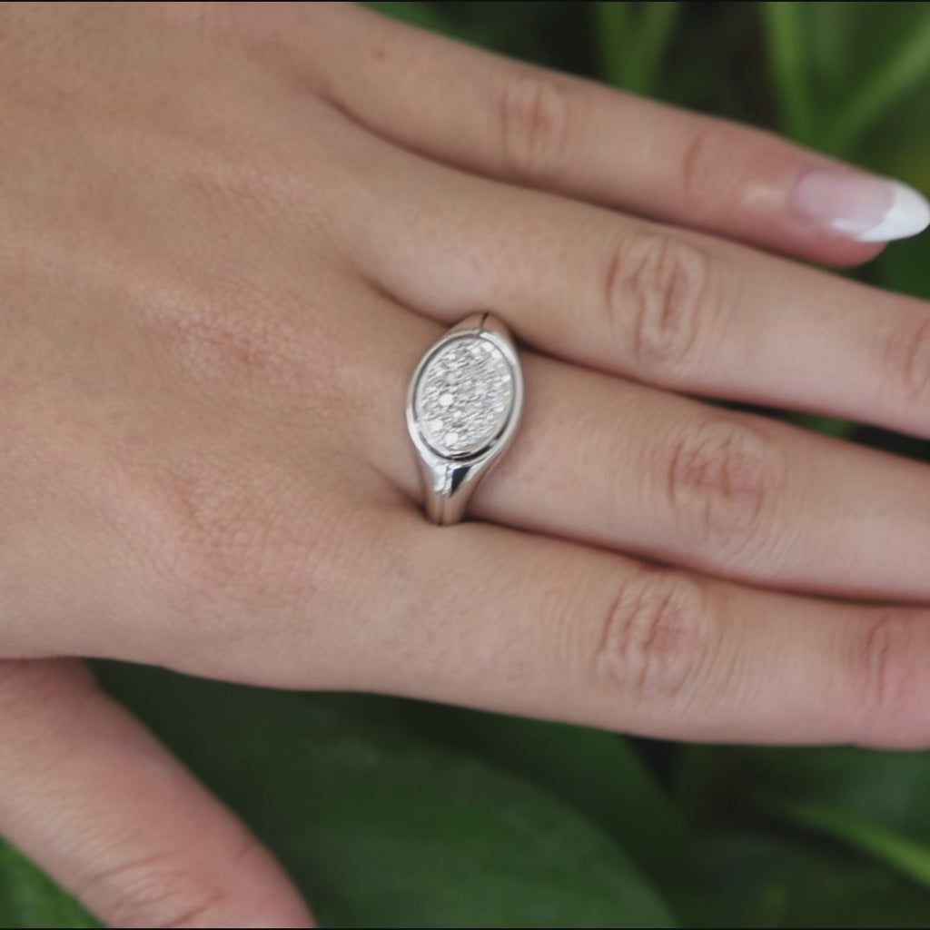 Diamond Cluster Ring 14K 18K White Gold Oval Estate H-I SI Size 6.25