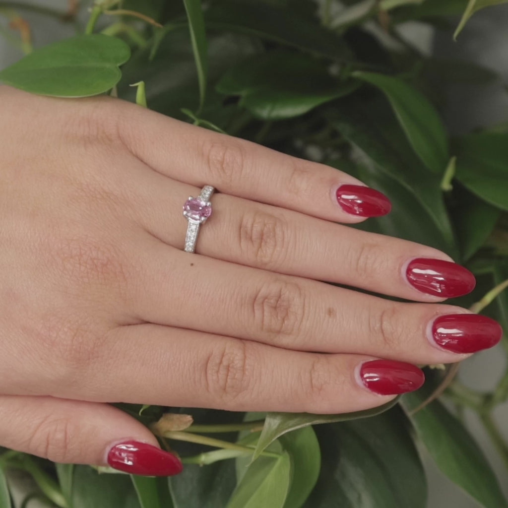 Pink Sapphire Diamond Accent Band Ring 14K White Gold 1.20 CTW Size 6.25