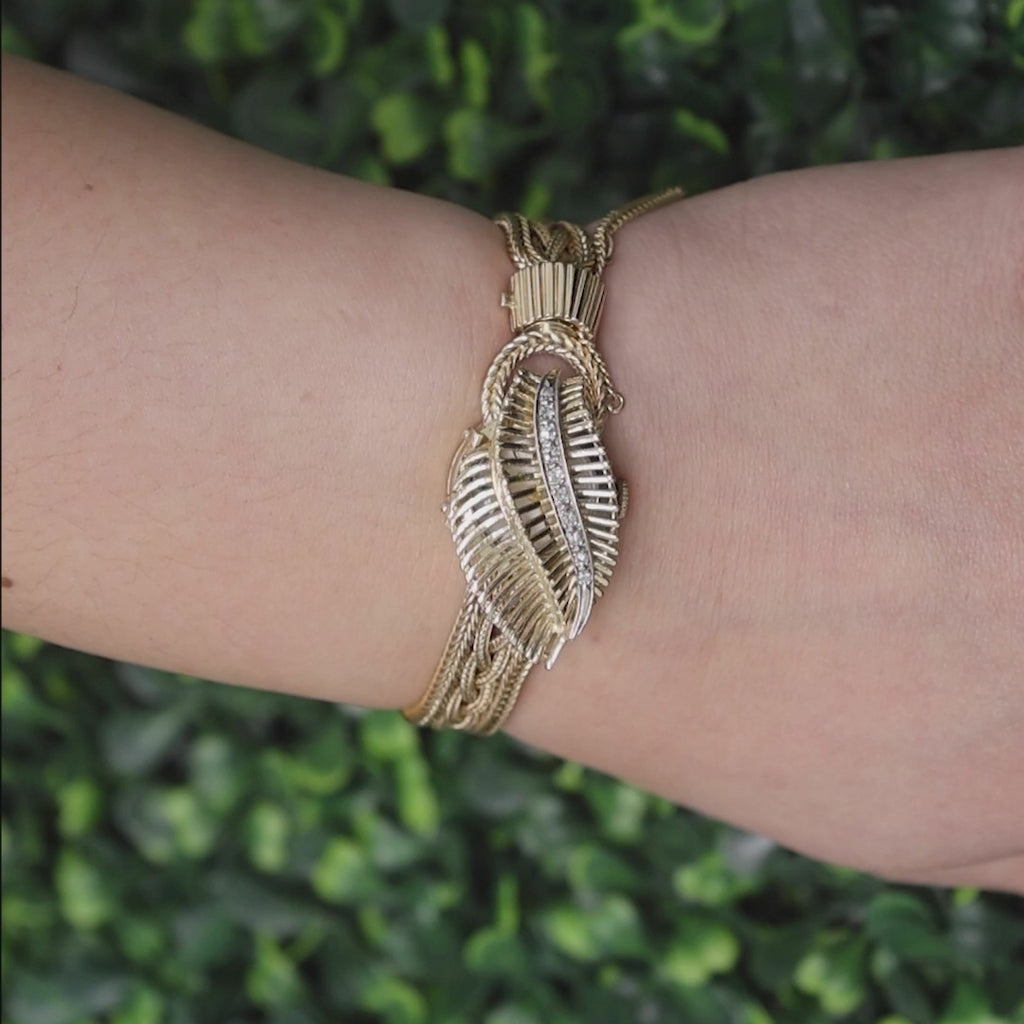 1960s Geneva Cover Case Watch Bracelet 2-Tone Gold Diamonds 6.25" Ladies