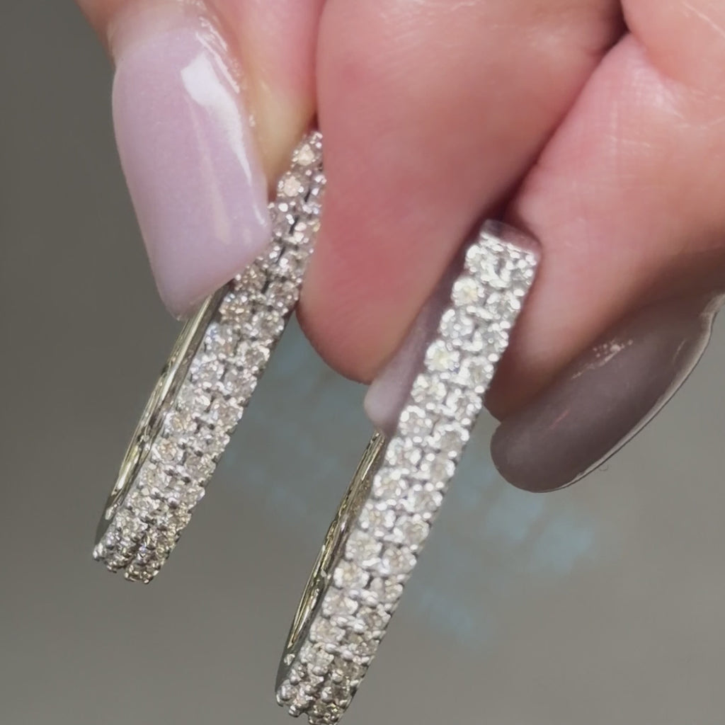 14K Two-Tone Gold Diamond Heart Accent Hoop Earrings 1.30 CTW 8.6g