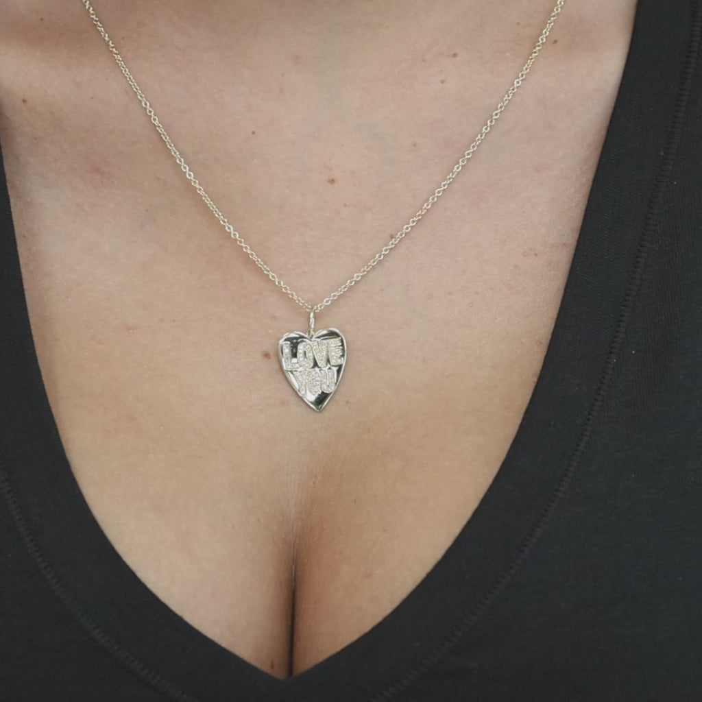 Diamond LOVE YOU Heart Necklace 14K Yellow Gold 18” Chain Ladies Estate