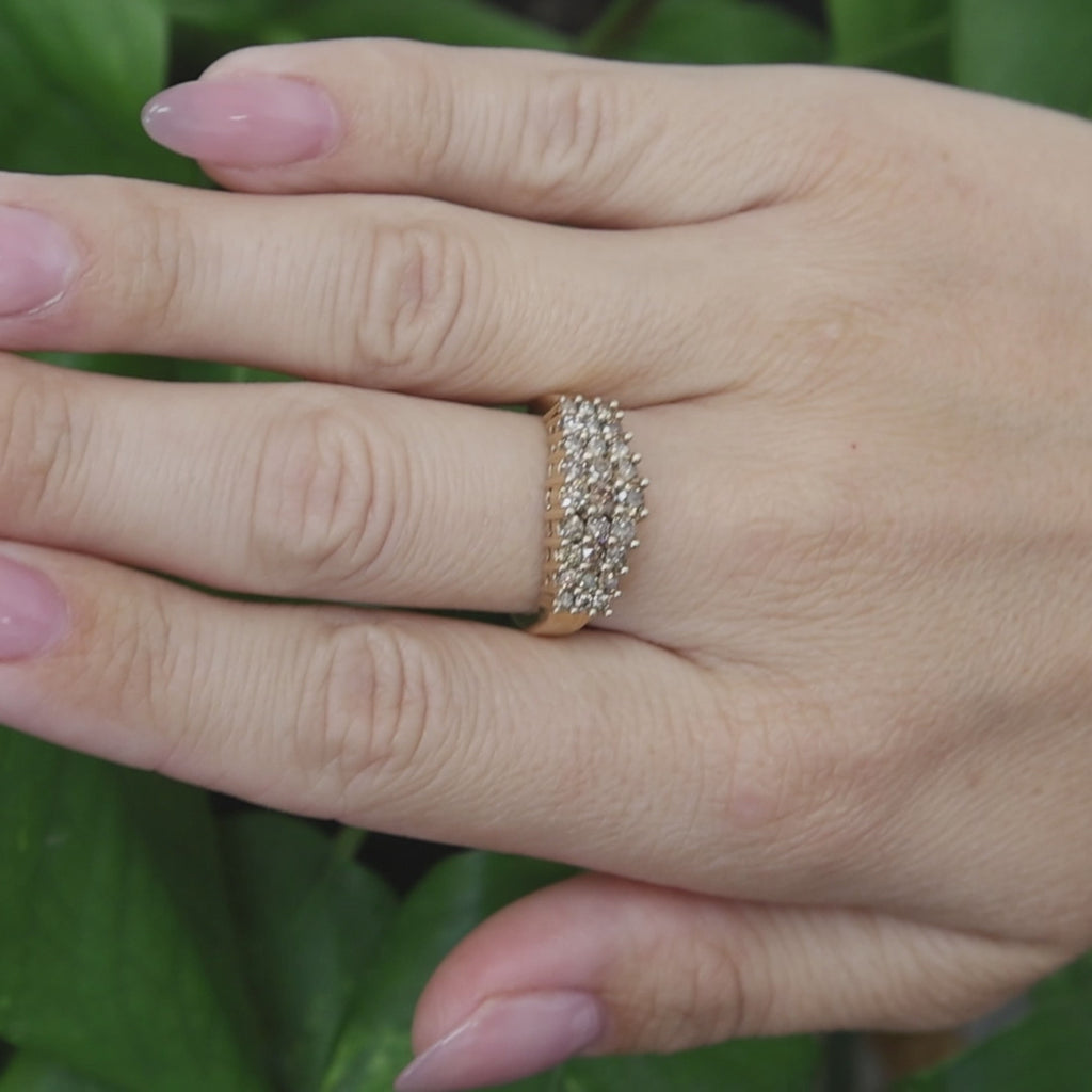 10K Yellow Gold 1.00CTW Champagne Diamond Cluster Ring Size 7 Estate Band