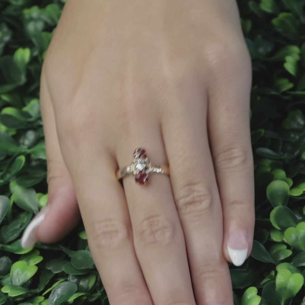 Vintage Ruby Old European Cut Diamond Ring Rose Gold 0.60 CTW Size 7.25