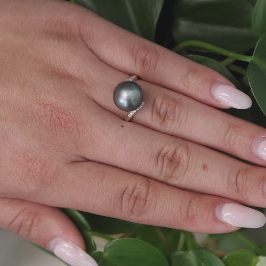 Cultured South Sea Pearl Diamond Cocktail Ring 10K White Gold Size 7.25 Ladies