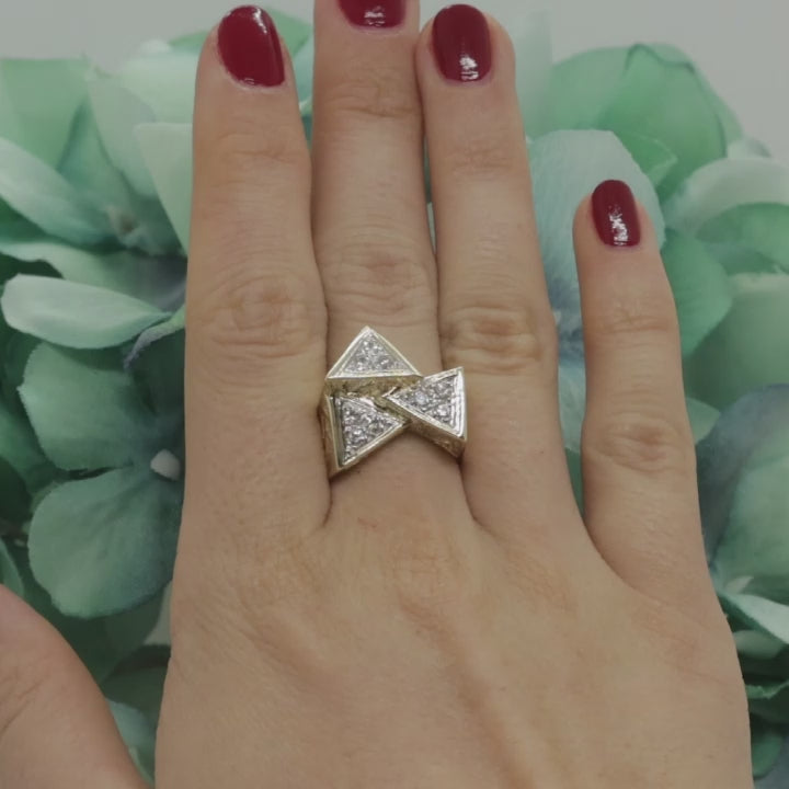 Geometric Diamond Statement Ring Yellow Gold 0.65 TW Size 7.5 Estate