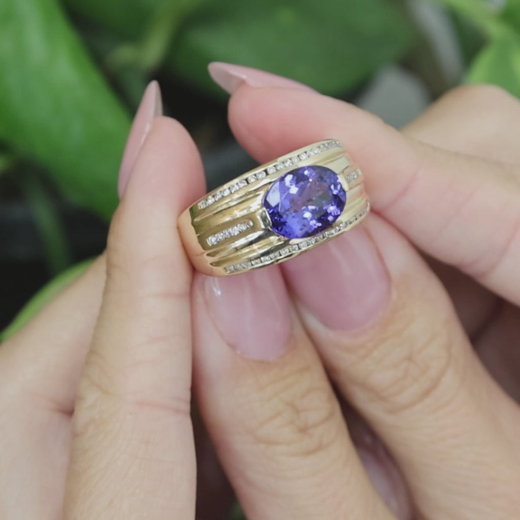14K Vintage Tanzanite Diamond Men's Ring 4.95CTW Estate Size 10