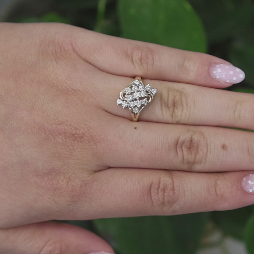 Cluster Diamond Cocktail Ring 14K Two-Tone Gold 0.70 TW Size 6.75 Ladies Estate