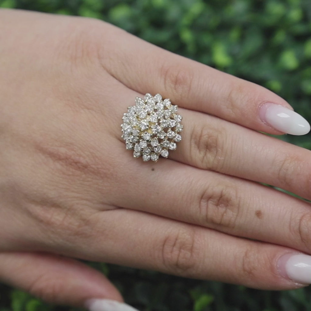 Cluster Diamond Dome Ring Flower Yellow Gold 3.00 TW Size 6.25 Ladies Estate