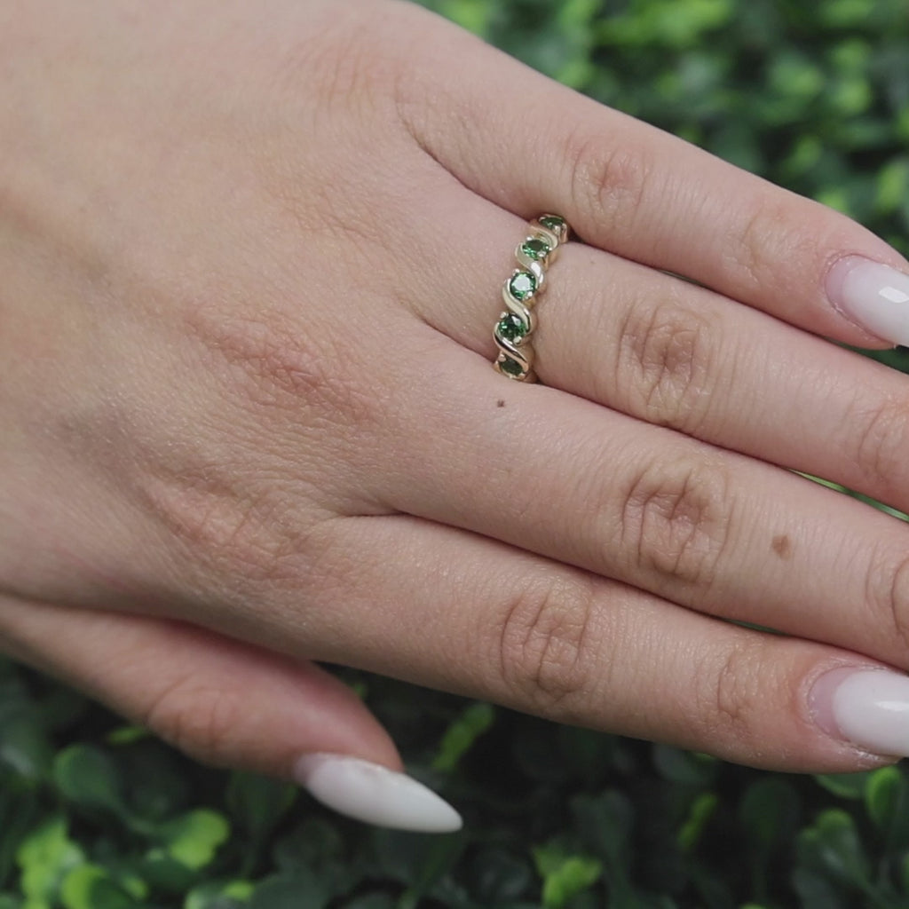 Tsavorite Garnet Swirl Band Ring 14K Yellow Gold 0.60 CTW Size 6.5 Ladies