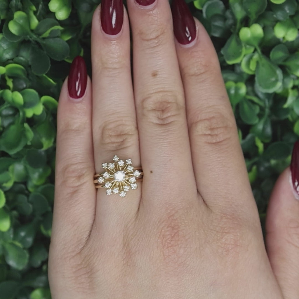 Diamond Floral Cocktail Ring 14K Yellow Gold 0.50 TW Size 6.5 Ladies Estate