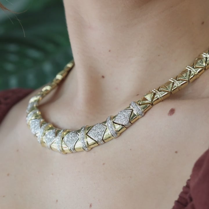 Estate 7.00 TW Diamond Choker Necklace 18K Yellow Gold Ladies 17"