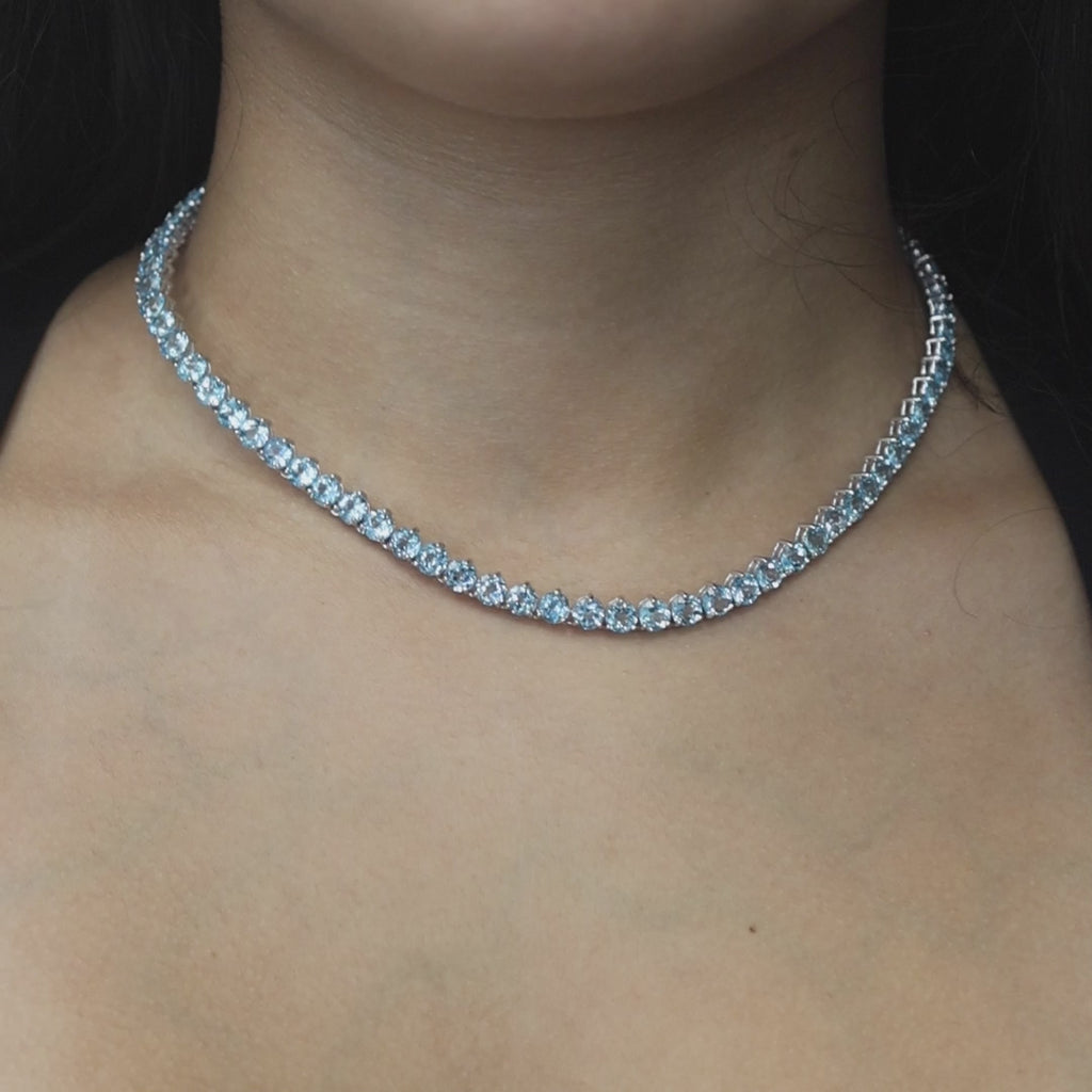 45.82 CTW Blue Topaz Tennis Necklace 14K White Gold 16.5" Ladies Estate