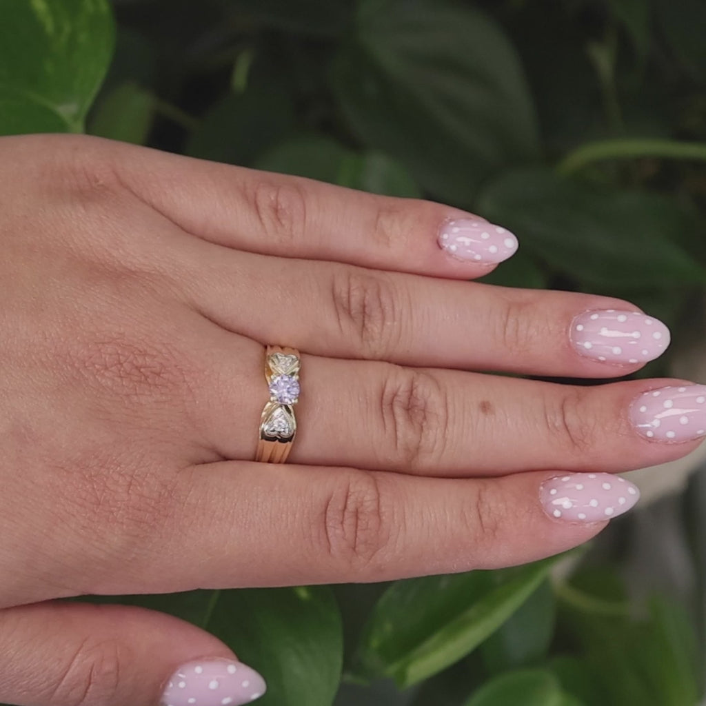 Solitaire Purple Cubic Zirconia Gemstone Heart Ring 18K Gold Size 9 Ladies