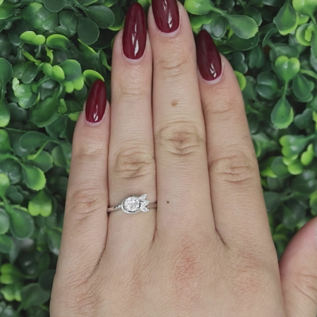 0.48 TW Diamond Floral Cocktail Ring White Gold Size 6 Ladies Estate