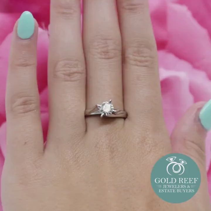 0.52 CT Diamond Solitaire Engagement Ring GIA Certificate 14K White Gold SZ 7.5