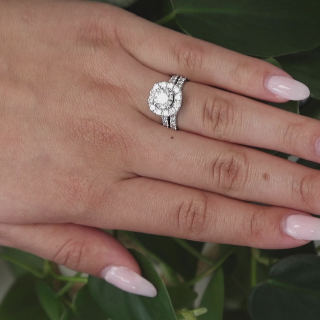 3.20 TW Halo Diamond Engagement Wedding Ring Set GIA Cert 14K White Gold SZ 7.25