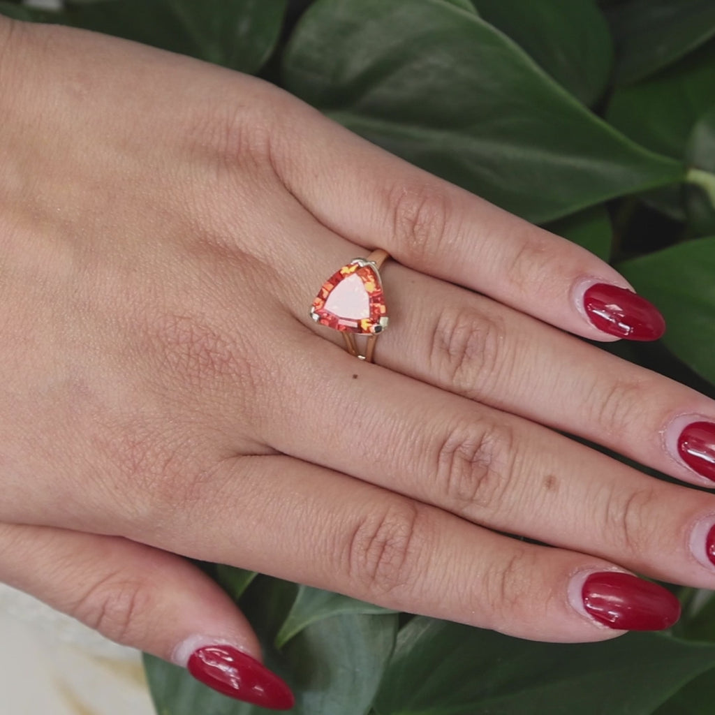 Trillion Cut Orange Sapphire Solitaire Ring 14K Gold 5.50 CT Lab Grown Size 7.5