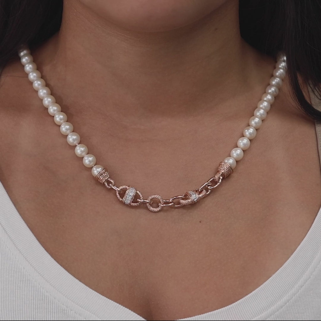 14K Rose Gold Freshwater Pearl Diamond Necklace 0.60 TW 27" Toggle Clasp Estate