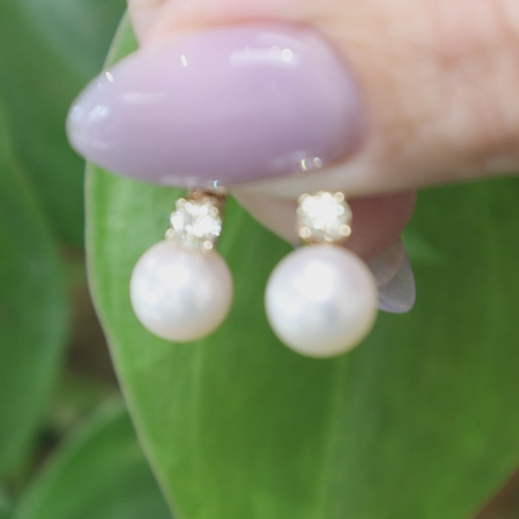 Akoya Pearl Natural Diamond Earring Jackets Yellow Gold 0.35 CTW Vintage