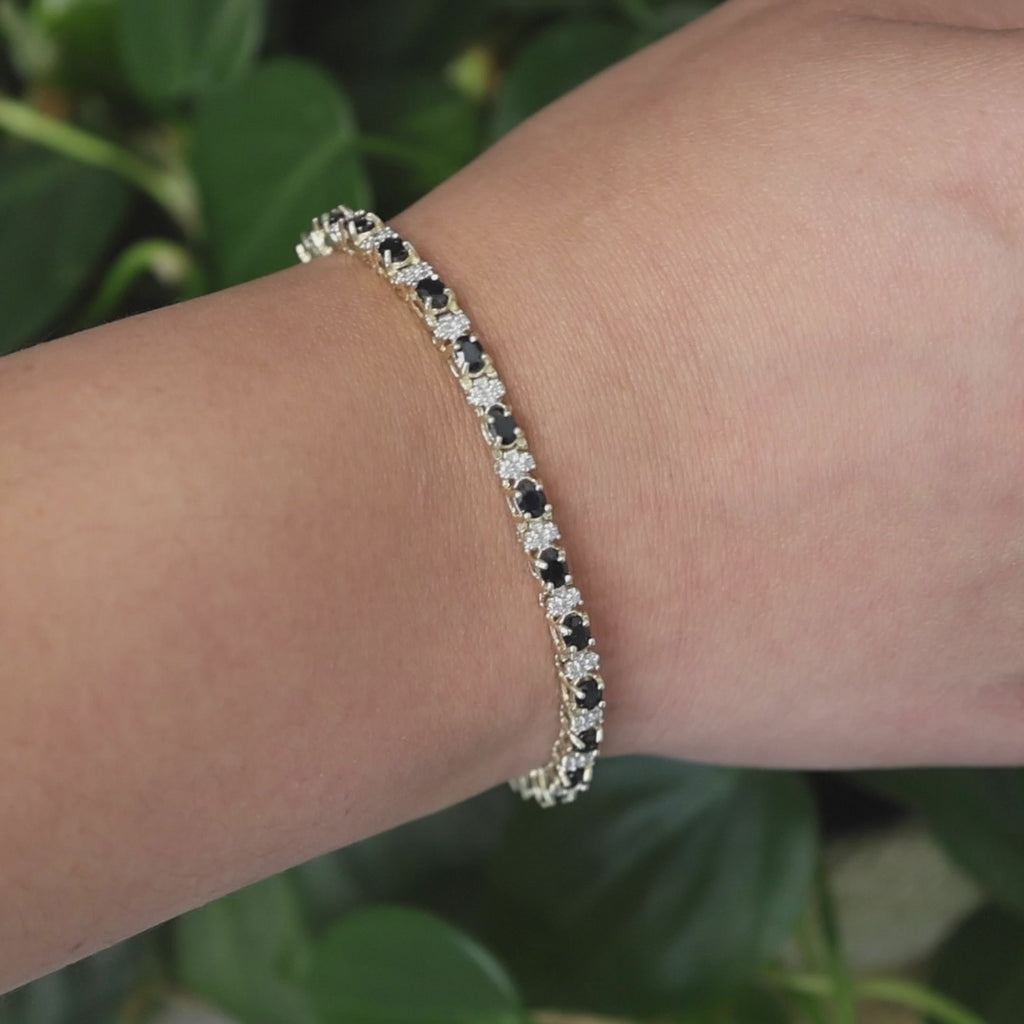 Blue Sapphire Diamond Bracelet 10K Gold 4.85 CTW 7" Ladies Estate