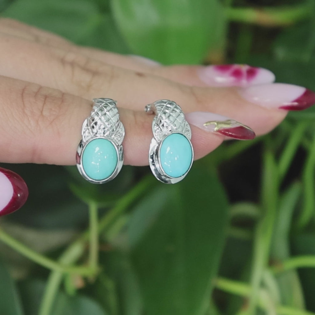 Turquoise Drop Earrings 14K White Gold Omega Backs 0.60" Ladies Estate