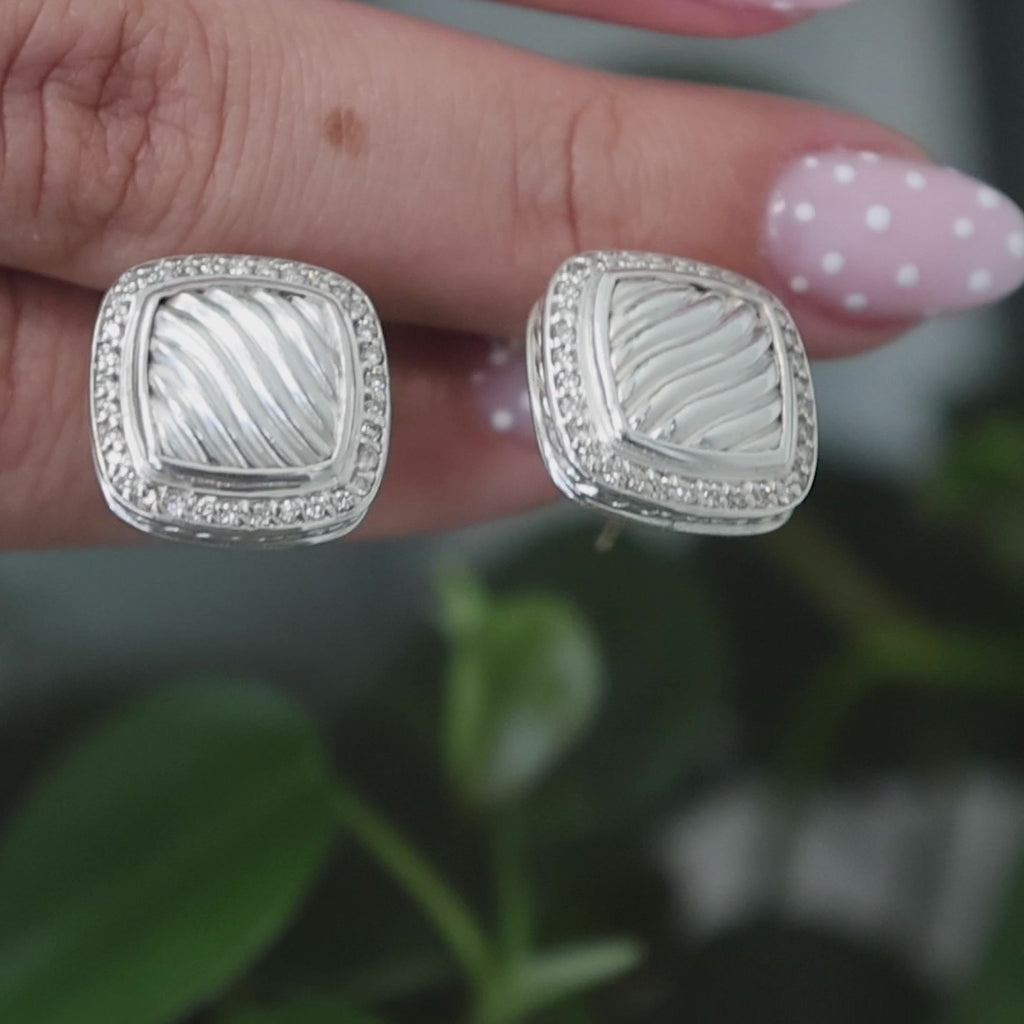 David Yurman Albion Sculpted Diamond Earrings 0.40 TW Sterling Silver 0.64"