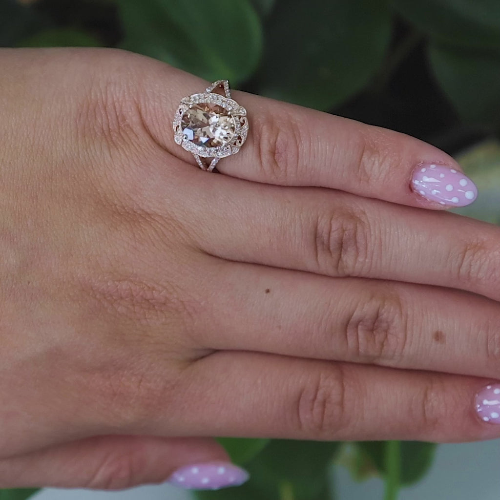 EFFY Morganite Halo Diamond Cocktail Ring 3.25 CTW 14K Rose Gold Size 4.75