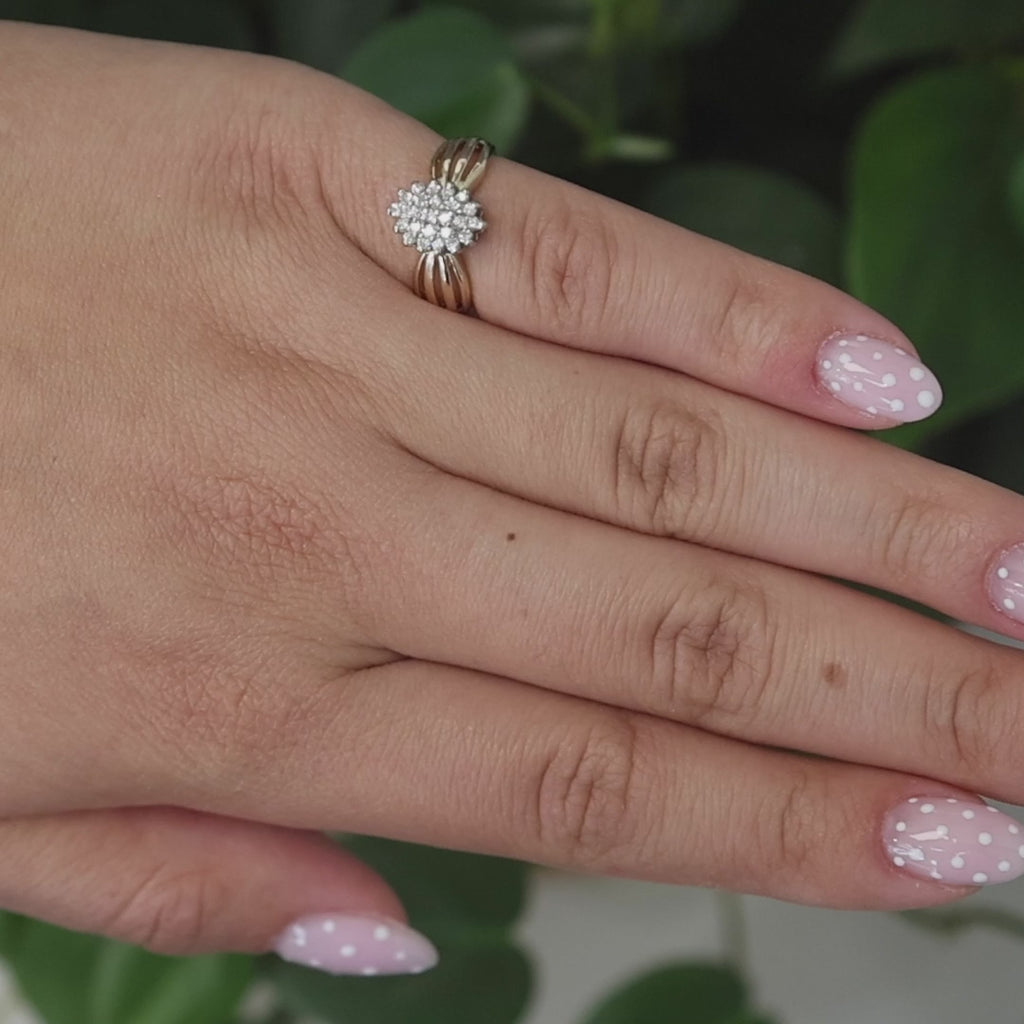 Cluster Diamond Floral Cocktail Ring 14K Gold 0.33 TW Size 5 Ladies Estate