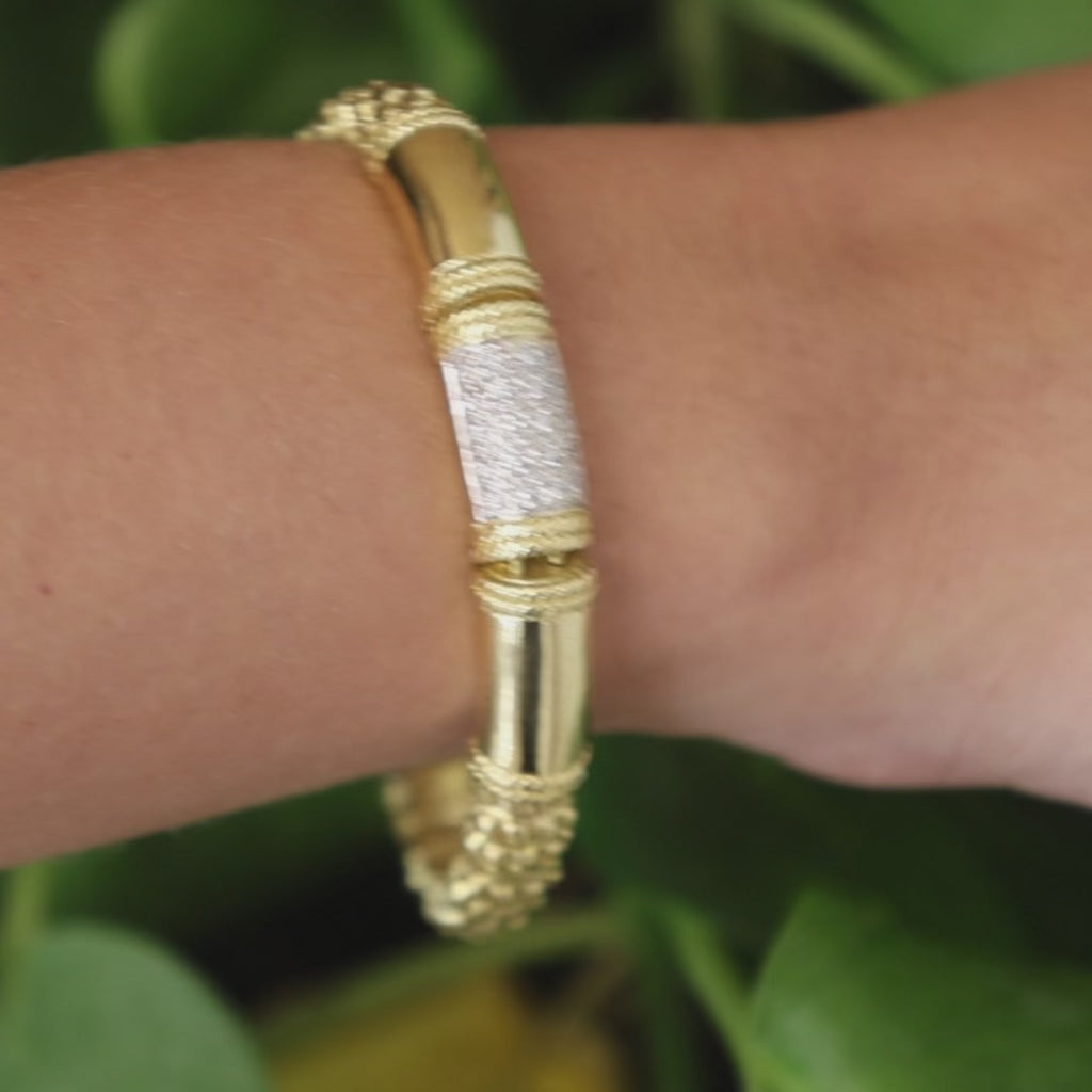 18K Gold Diamond Bracelet 6.75” Cassis Heavy Two Tone Rope Link 0.50CTW Cluster