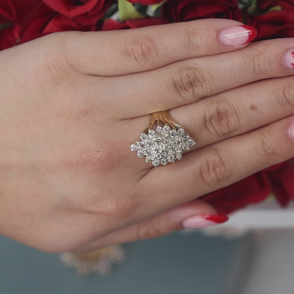 2.25 TW Cluster Champagne Diamond Cascade Ring 14K Gold Size 10.75 Ladies Estate