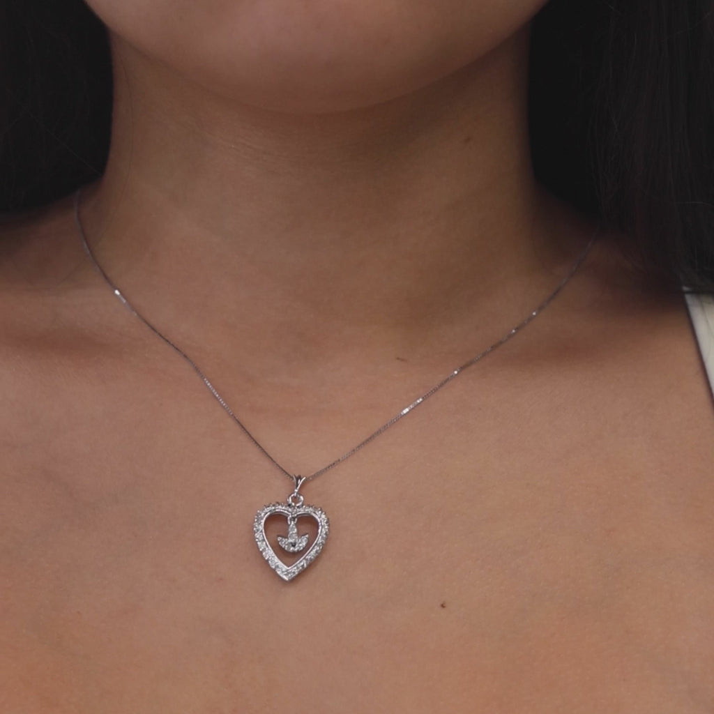 Diamond Open Heart Dangle Accent Pendant Charm White Gold 0.50 TW 1.10" Estate