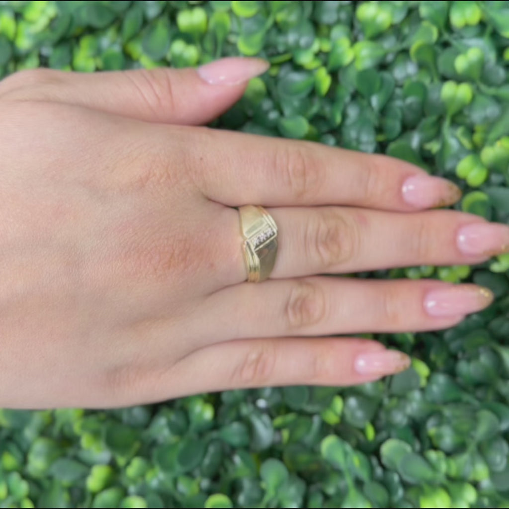 Mens Diamond Band Ring 10K Brushed Yellow Gold 0.05 TW Size 9.25 Estate