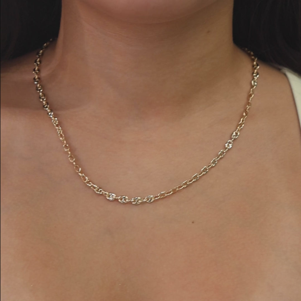 Puffy Mariner Link Necklace 18K Yellow Gold 19.75" Unisex Estate