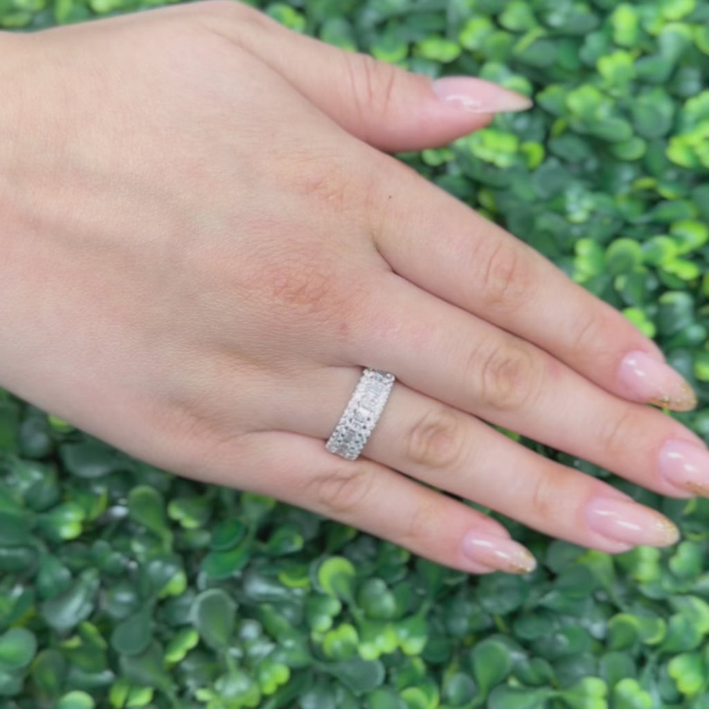 3-Row Cubic Zirconia Half Eternity Band Ring 14K White Gold Size 7.5 Ladies