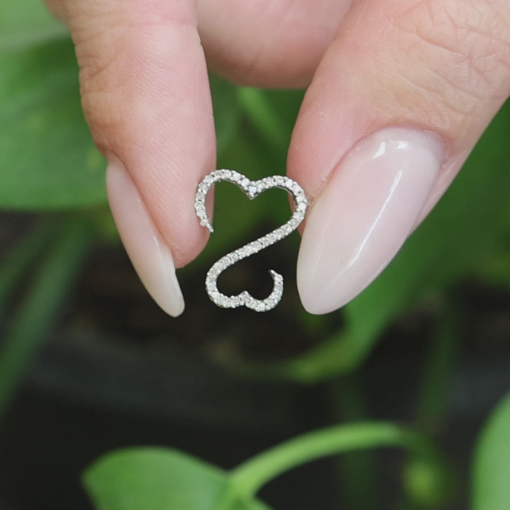 Natural Diamond Double Heart Pendant 14K White Gold 0.20 CTW 0.55" Estate