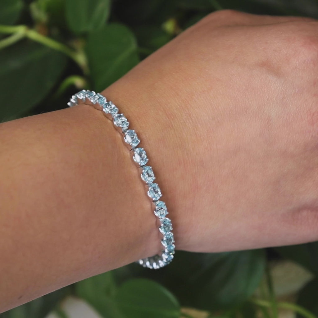 16.24 CTW Blue Topaz Tennis Bracelet 18K White Gold 7.5" Ladies Estate